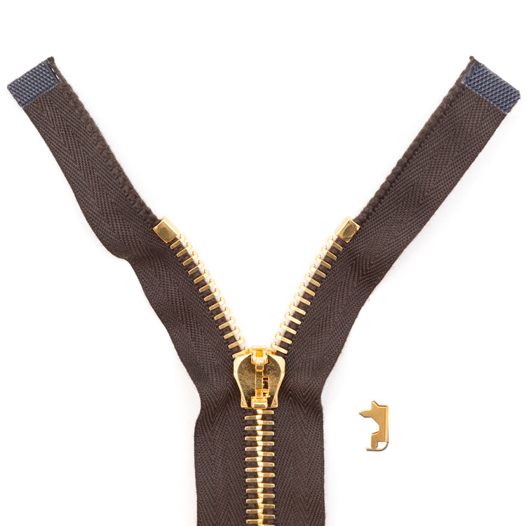 template--25130090922057__main-Mood Exclusive Italian Brown and Gold T8 Open End Metal Zipper - 27.5"