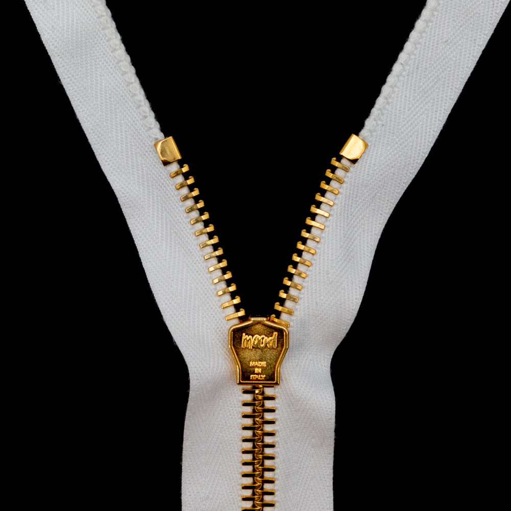 Mood Exclusive Italian Off-White and Gold T8 Open End Metal Zipper - 27.5" Detail