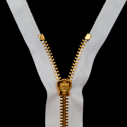 Mood Exclusive Italian Off-White and Gold T8 Open End Metal Zipper - 27.5" Detail