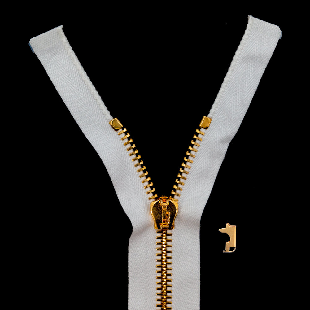 Mood Exclusive Italian Off-White and Gold T8 Open End Metal Zipper - 27.5"
