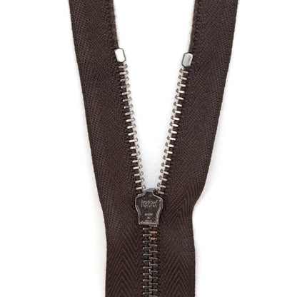 Mood Exclusive Italian Brown and Gunmetal T3 Closed End Metal Zipper - 9" Detail