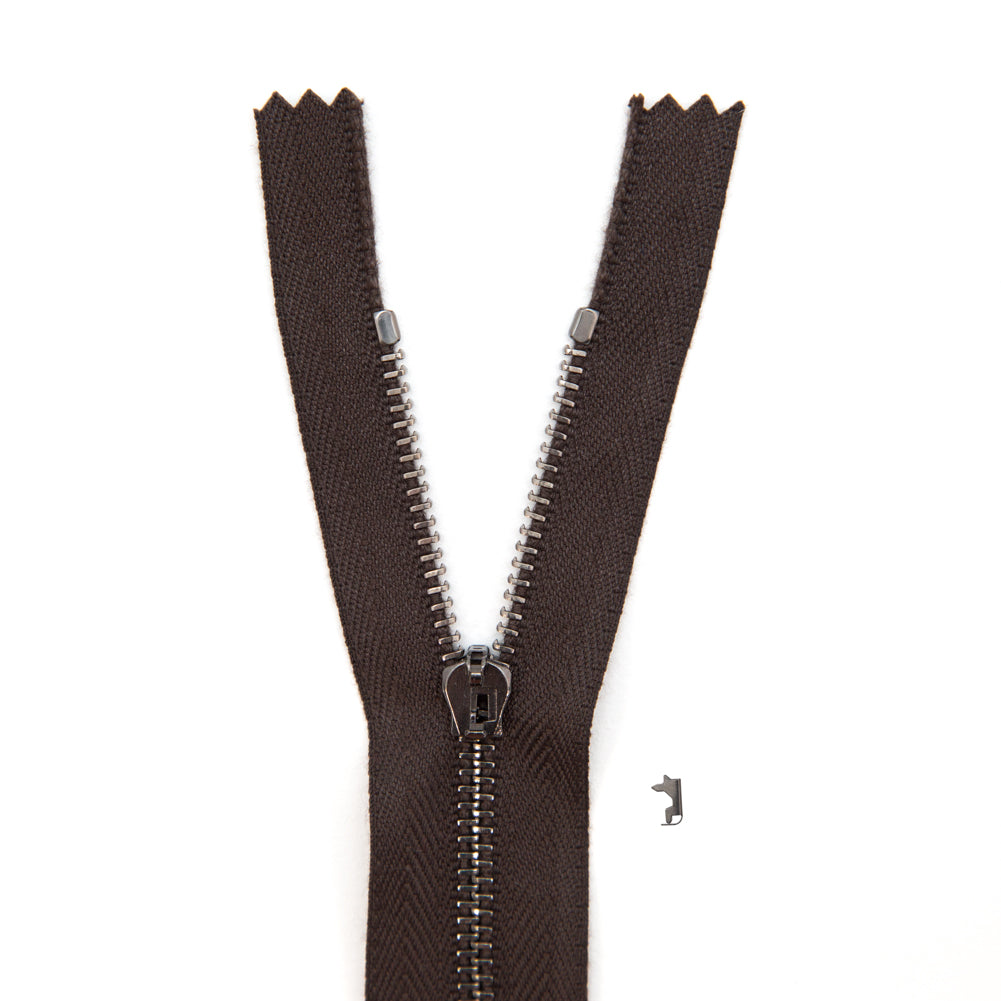 Mood Exclusive Italian Brown and Gunmetal T3 Closed End Metal Zipper - 9"