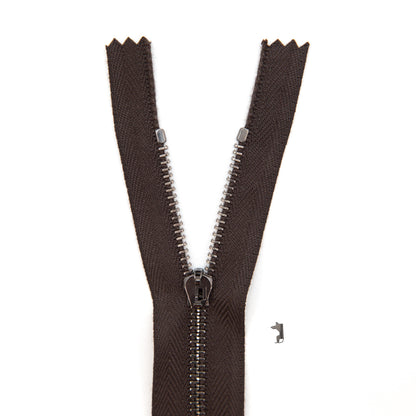 Mood Exclusive Italian Brown and Gunmetal T3 Closed End Metal Zipper - 9"