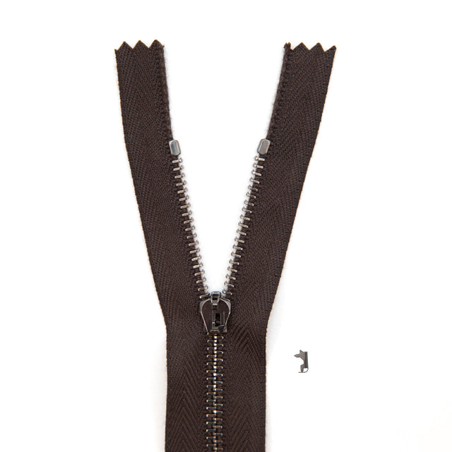 Mood Exclusive Italian Brown and Gunmetal T3 Closed End Metal Zipper - 9"