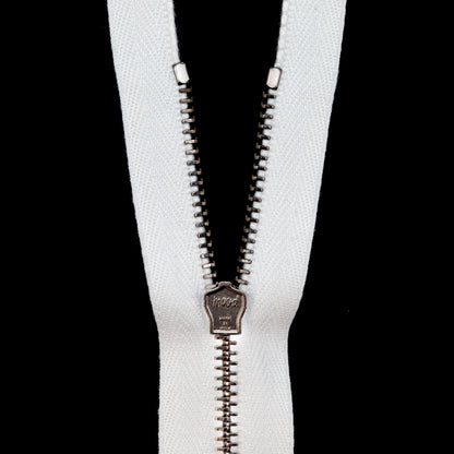 Mood Exclusive Italian White and Gunmetal T3 Closed End Metal Zipper - 9" Detail