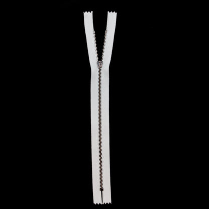 Mood Exclusive Italian White and Gunmetal T3 Closed End Metal Zipper - 9" Full