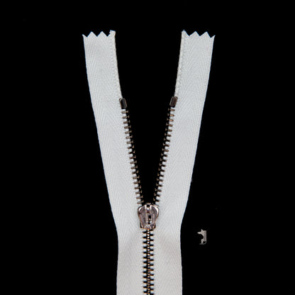 Mood Exclusive Italian White and Gunmetal T3 Closed End Metal Zipper - 9"