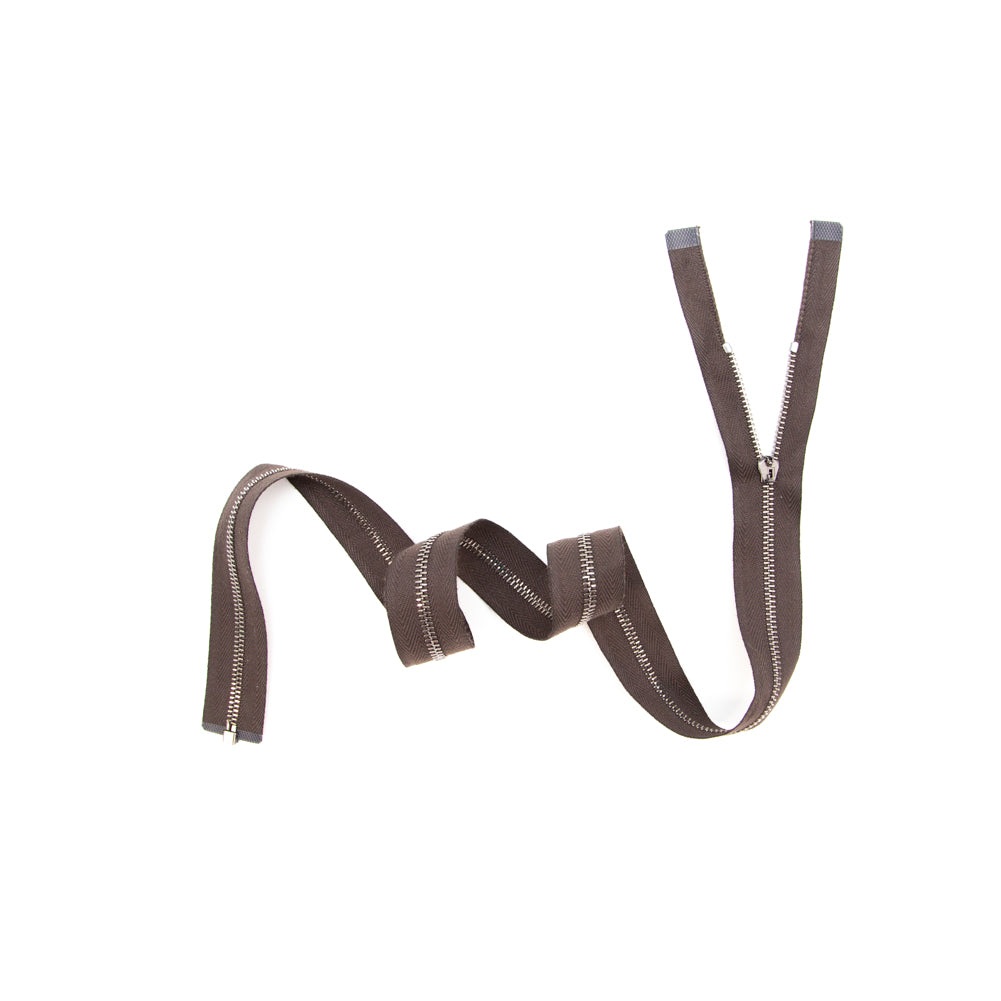 Mood Exclusive Italian Brown and Gunmetal T3 Open End Metal Zipper - 27.5" Full