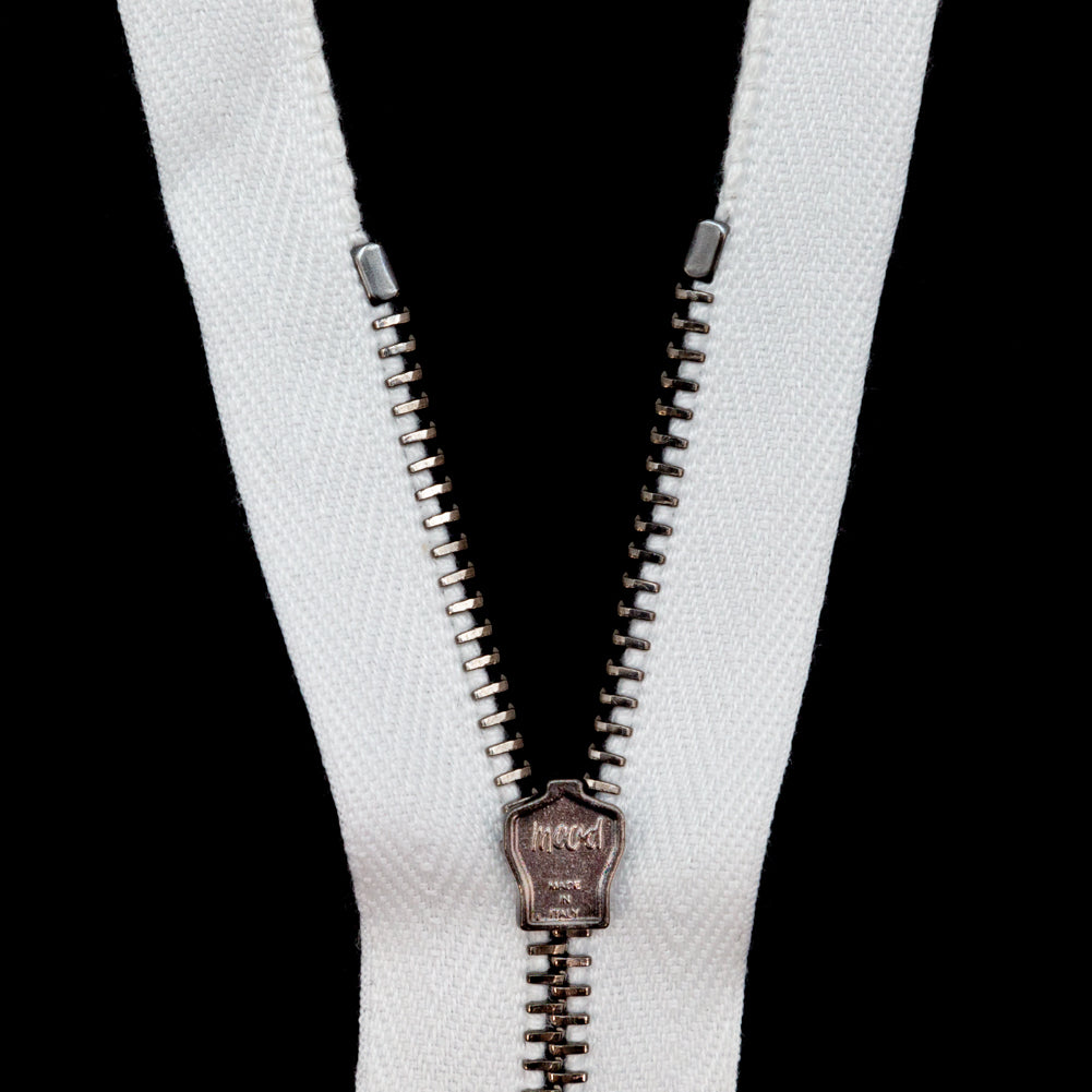 Mood Exclusive Italian Off-White and Gunmetal T3 Open End Metal Zipper - 27.5" Detail