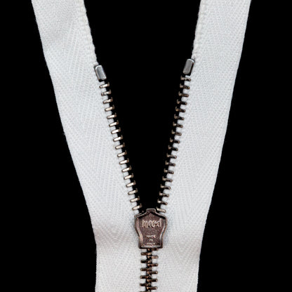 Mood Exclusive Italian Off-White and Gunmetal T3 Open End Metal Zipper - 27.5" Detail