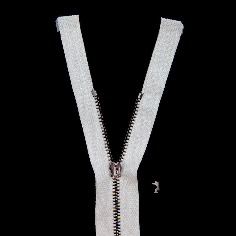 Mood Exclusive Italian Off-White and Gunmetal T3 Open End Metal Zipper - 27.5"