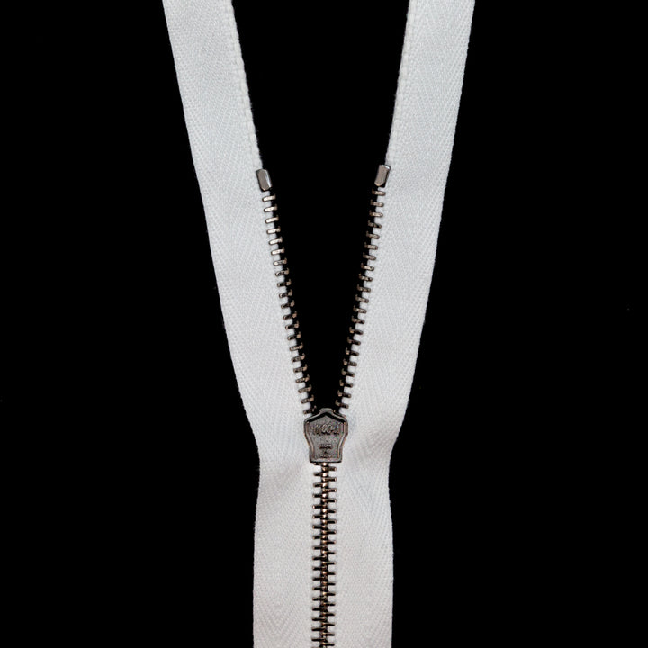 Mood Exclusive Italian White and Gunmetal T3 Open End Metal Zipper - 27.5" Detail