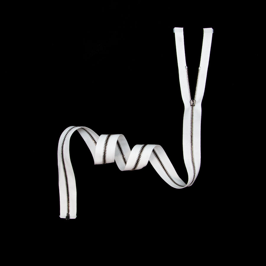 Mood Exclusive Italian White and Gunmetal T3 Open End Metal Zipper - 27.5" Full