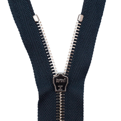Mood Exclusive Italian Navy and Gunmetal T5 Closed End Metal Zipper - 9" Detail