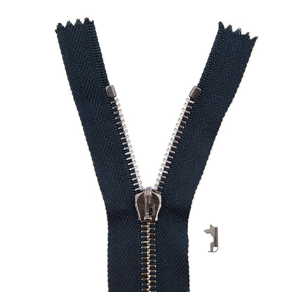 Mood Exclusive Italian Navy and Gunmetal T5 Closed End Metal Zipper - 9"