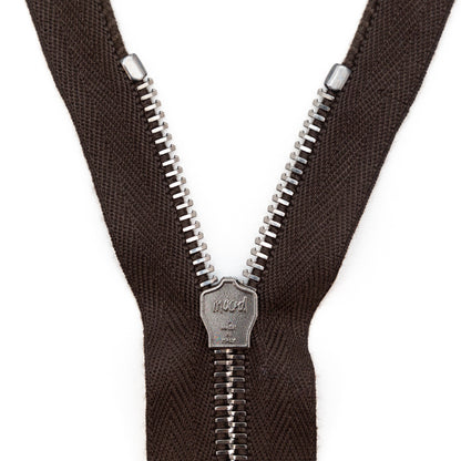 Mood Exclusive Italian Brown and Gunmetal T5 Closed End Metal Zipper - 9" Detail