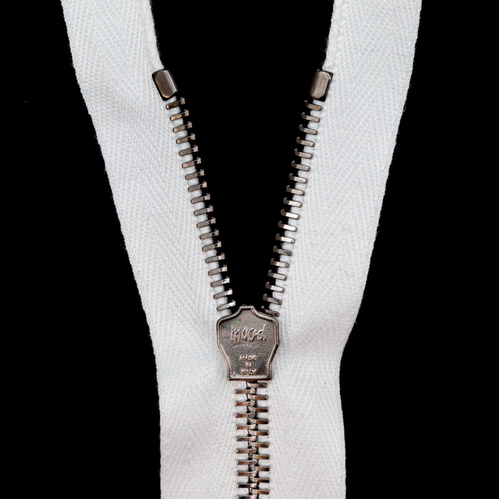Mood Exclusive Italian Off-White and Gunmetal T5 Closed End Metal Zipper - 9" Detail