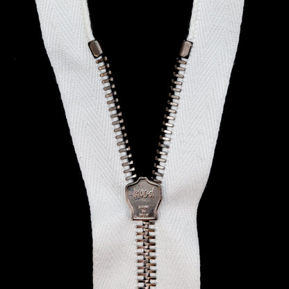 Mood Exclusive Italian Off-White and Gunmetal T5 Closed End Metal Zipper - 9" Detail