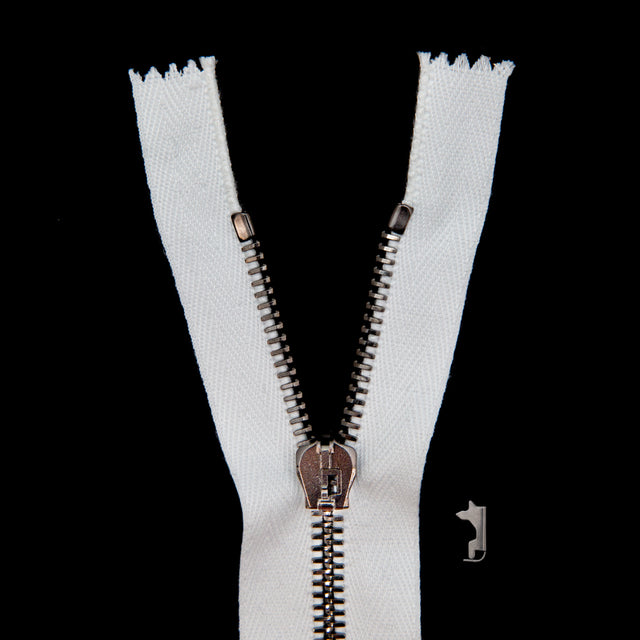 Mood Exclusive Italian Off-White and Gunmetal T5 Closed End Metal Zipper - 9"