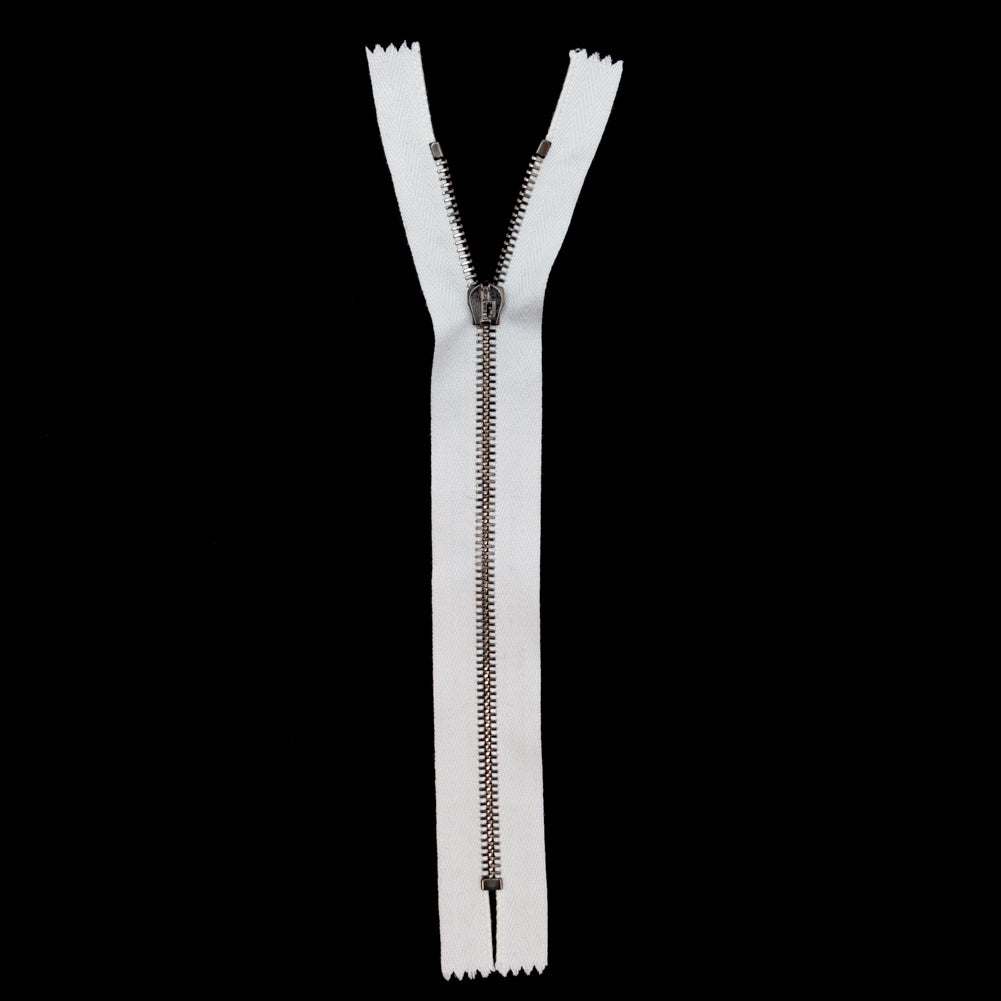 Mood Exclusive Italian White and Gunmetal T5 Closed End Metal Zipper - 9" Full