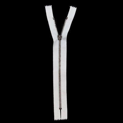 Mood Exclusive Italian White and Gunmetal T5 Closed End Metal Zipper - 9" Full