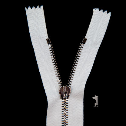 Mood Exclusive Italian White and Gunmetal T5 Closed End Metal Zipper - 9"
