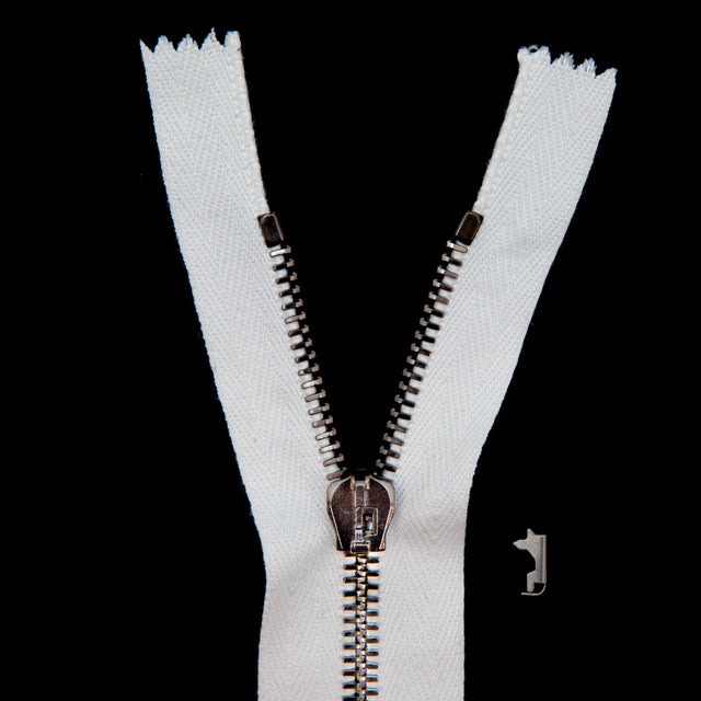 Mood Exclusive Italian White and Gunmetal T5 Closed End Metal Zipper - 9"