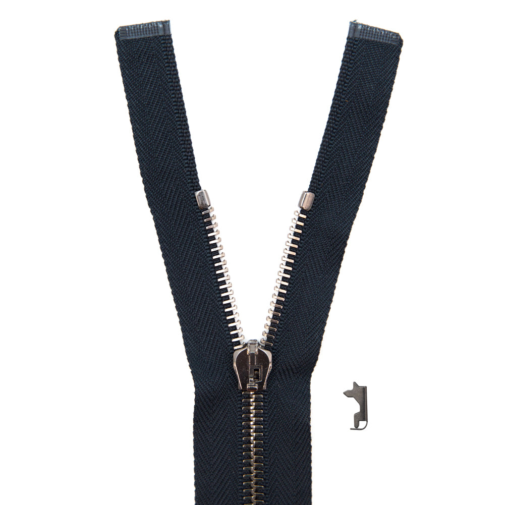 Mood Exclusive Italian Navy and Gunmetal T5 Open End Metal Zipper - 27.5"