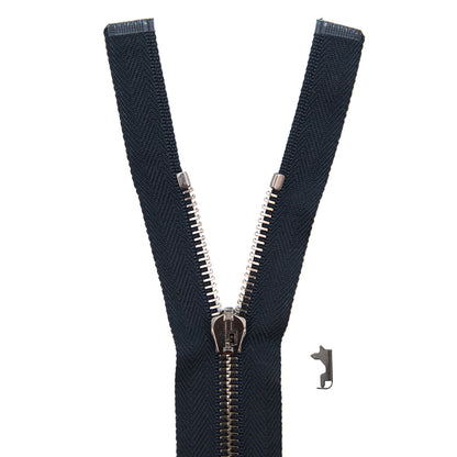 Mood Exclusive Italian Navy and Gunmetal T5 Open End Metal Zipper - 27.5"
