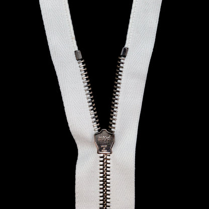 Mood Exclusive Italian Off-White and Gunmetal T5 Open End Metal Zipper - 27.5" Detail