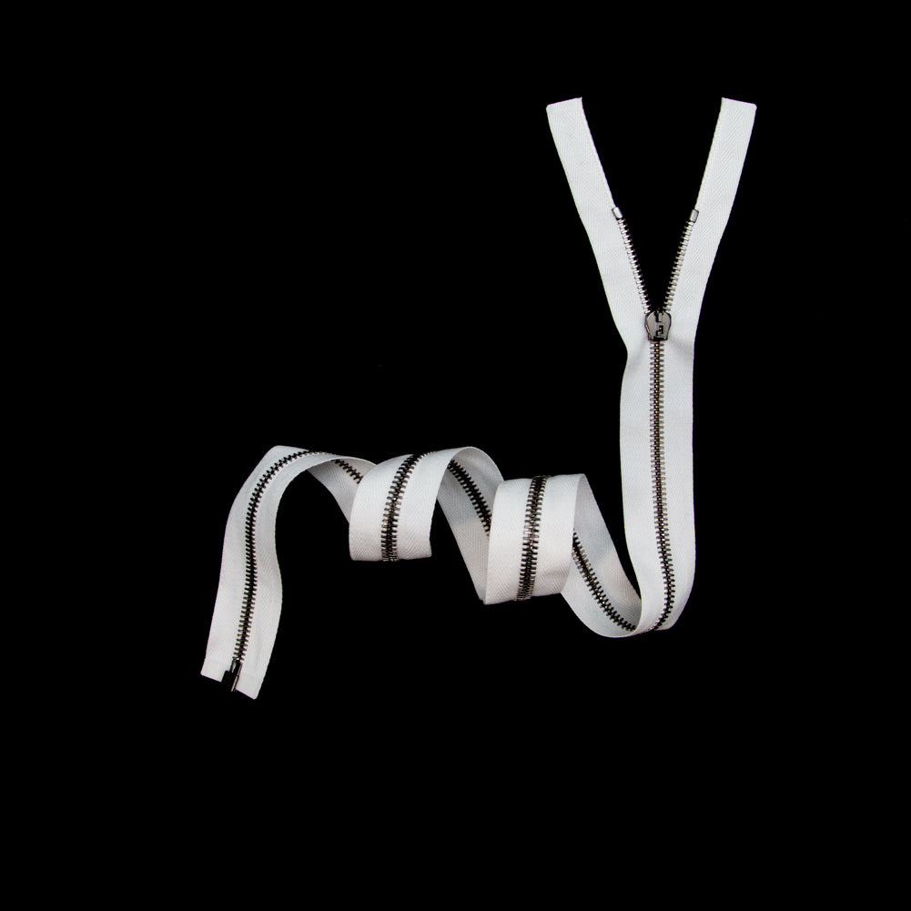 Mood Exclusive Italian Off-White and Gunmetal T5 Open End Metal Zipper - 27.5" Full