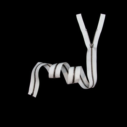 Mood Exclusive Italian Off-White and Gunmetal T5 Open End Metal Zipper - 27.5" Full