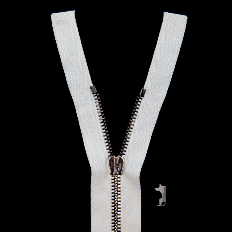 template--25130090922057__main-Mood Exclusive Italian Off-White and Gunmetal T5 Open End Metal Zipper - 27.5"