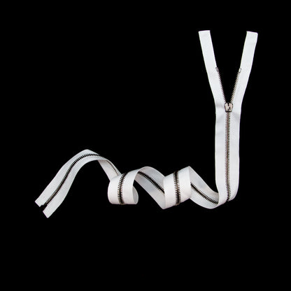 Mood Exclusive Italian White and Gunmetal T5 Open End Metal Zipper - 27.5" Full