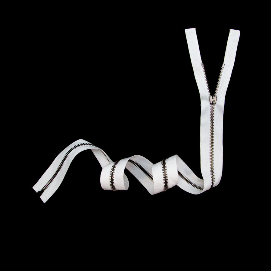 Mood Exclusive Italian White and Gunmetal T5 Open End Metal Zipper - 27.5" Full
