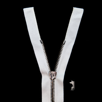 template--26688905969737__main-Mood Exclusive Italian White and Gunmetal T5 Open End Metal Zipper - 27.5"