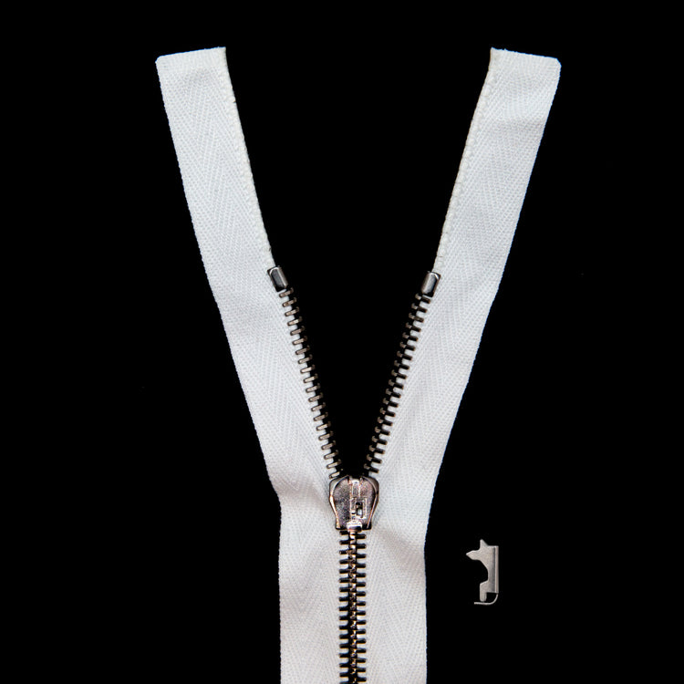 template--25130090922057__main-Mood Exclusive Italian White and Gunmetal T5 Open End Metal Zipper - 27.5"