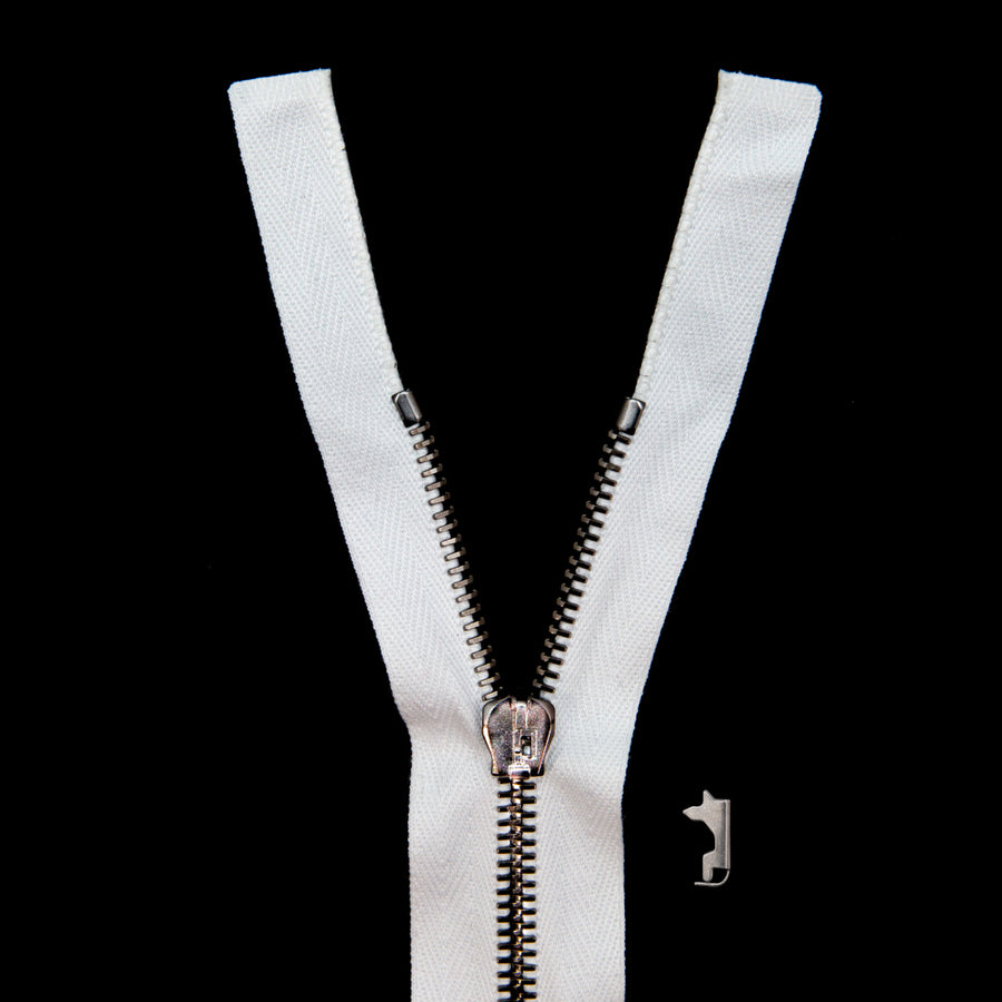 Mood Exclusive Italian White and Gunmetal T5 Open End Metal Zipper - 27.5"