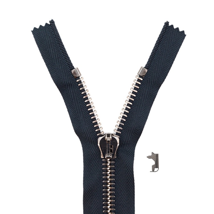 template--25130090922057__main-Mood Exclusive Italian Navy and Gunmetal T8 Closed End Metal Zipper - 9"