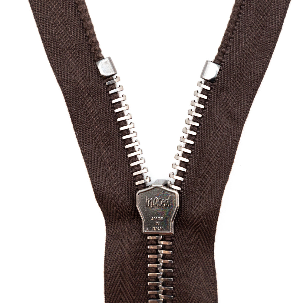 Mood Exclusive Italian Brown and Gunmetal T8 Closed End Metal Zipper - 9" Detail