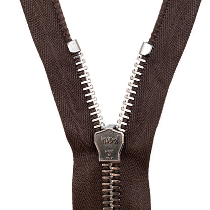 Mood Exclusive Italian Brown and Gunmetal T8 Closed End Metal Zipper - 9" Detail