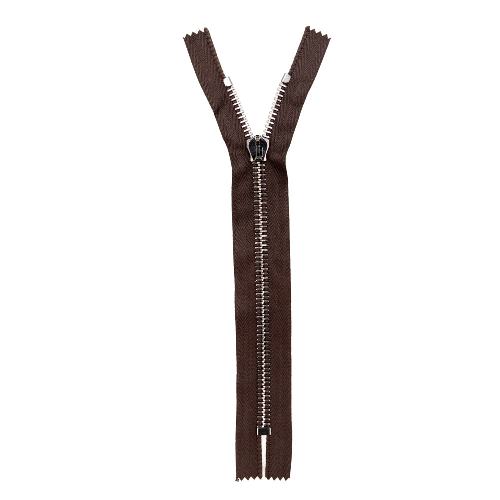 Mood Exclusive Italian Brown and Gunmetal T8 Closed End Metal Zipper - 9" Full