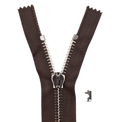 Mood Exclusive Italian Brown and Gunmetal T8 Closed End Metal Zipper - 9"