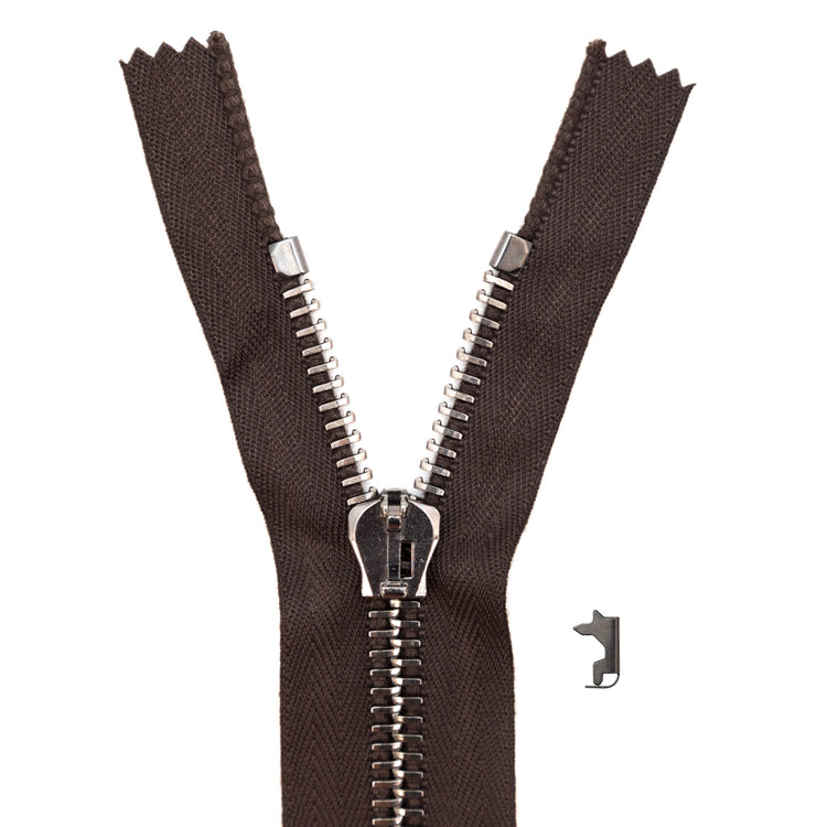 template--25130090922057__main-Mood Exclusive Italian Brown and Gunmetal T8 Closed End Metal Zipper - 9"
