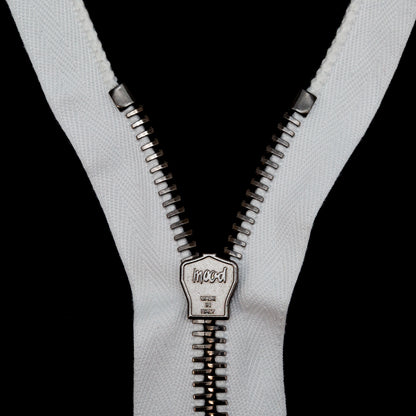Mood Exclusive Italian Off-White and Gunmetal T8 Closed End Metal Zipper - 9" Detail