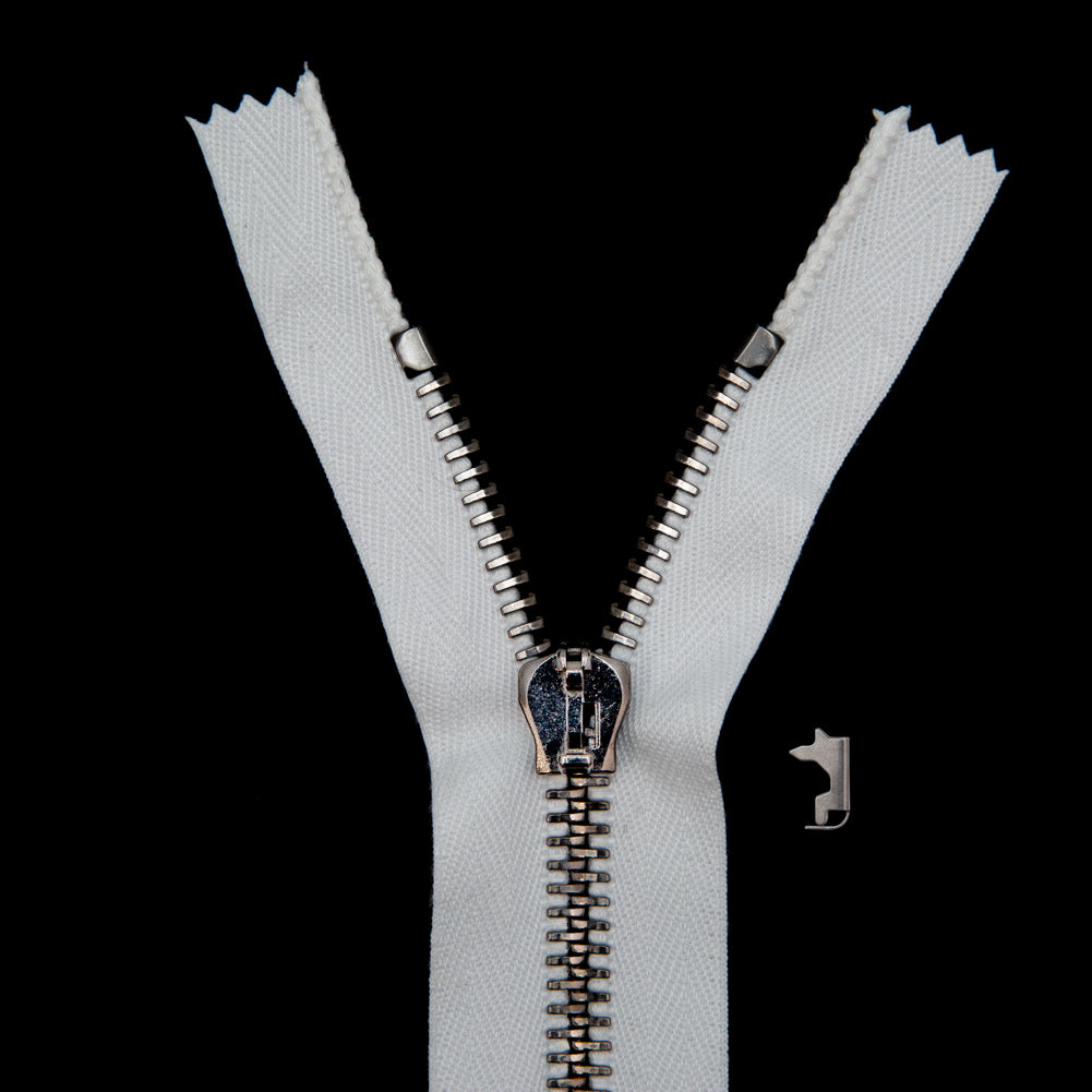 Mood Exclusive Italian Off-White and Gunmetal T8 Closed End Metal Zipper - 9"