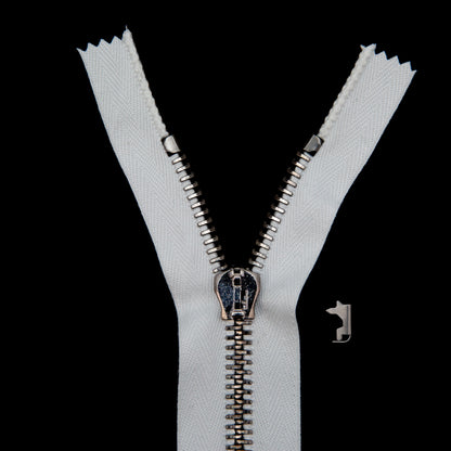 Mood Exclusive Italian Off-White and Gunmetal T8 Closed End Metal Zipper - 9"