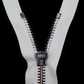 Mood Exclusive Italian White and Gunmetal T8 Closed End Metal Zipper - 9" Detail