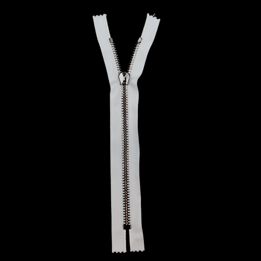Mood Exclusive Italian White and Gunmetal T8 Closed End Metal Zipper - 9" Full