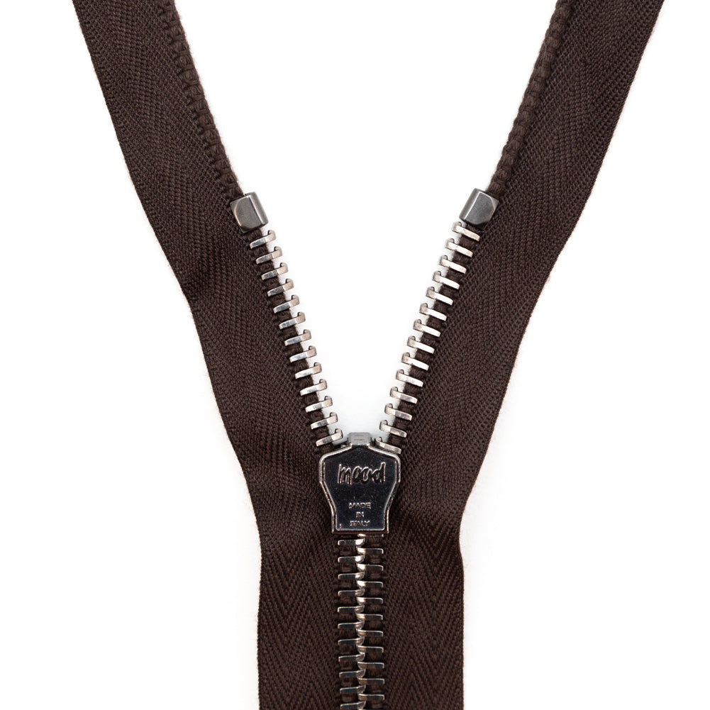 Mood Exclusive Italian Brown and Gunmetal T8 Open End Metal Zipper - 27.5" Detail